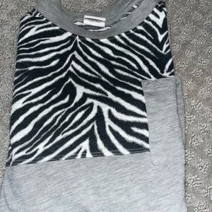 VS PINK Long Sleeve Zebra Print Pocket Tee